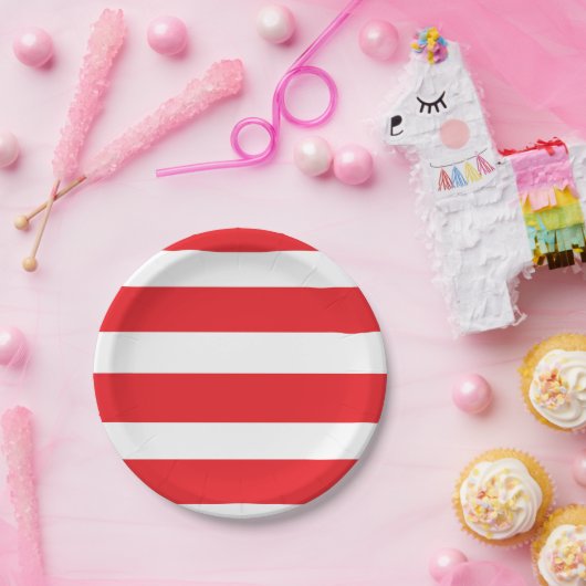 Weiß und rot gestreift pappteller (Party)
