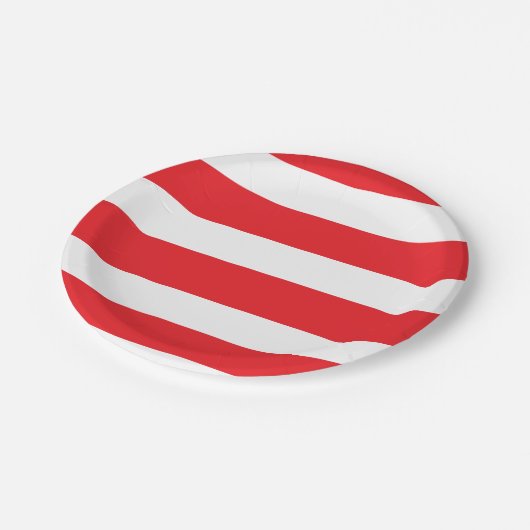 Weiß und rot gestreift pappteller (Schrägansicht)