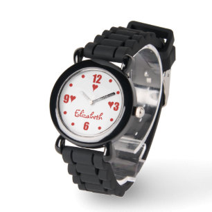 Weiß und rot mit Herz und Namen Armbanduhr