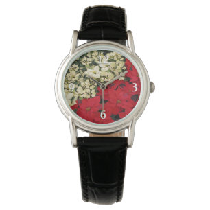 Weiß und rot Poinsettias I Holiday Floral Armbanduhr