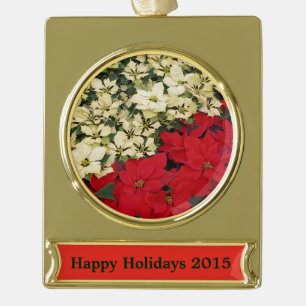 Weiß und rot Poinsettias I Holiday Floral Banner-Ornament Gold