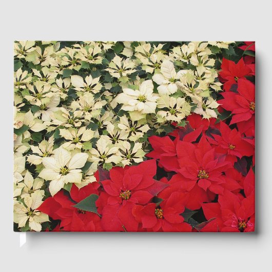 Weiß und rot Poinsettias I Holiday Floral Gästebuch (Vorderseite)
