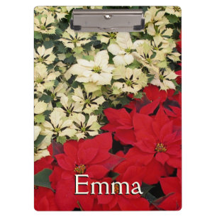Weiß und rot Poinsettias I Holiday Floral Klemmbrett