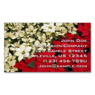 Weiß und rot Poinsettias I Holiday Floral Magnetische Visitenkarte