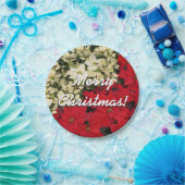 Weiß und rot Poinsettias I Holiday Floral Pappteller (Party)