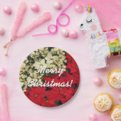 Weiß und rot Poinsettias I Holiday Floral Pappteller (Party)