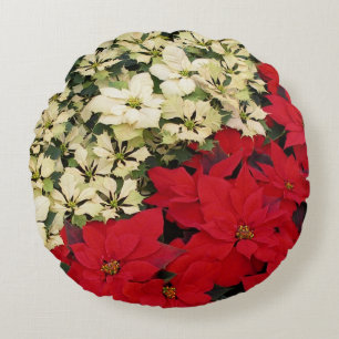 Weiß und rot Poinsettias I Holiday Floral Rundes Kissen