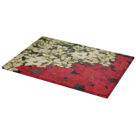 Weiß und rot Poinsettias I Holiday Floral Schneidebrett (Ecke)