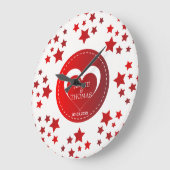 Weiß und Rot-Sterne und Herz Große Wanduhr (Winkel)