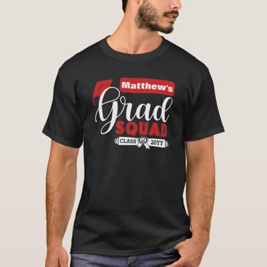 Weiß und Rot-Text Männchen's Black Grad Squad T - T-Shirt (Vorderseite)