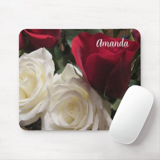 Weiß und Rote Rosen Blumenmousepad nach Maß Mousepad (Mit Mouse)
