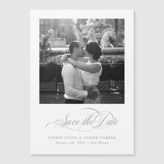 Weiß und Sage | Italienische Eleganz Save the Date Magneteinladung (Vorderseite)