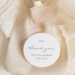 Weiß und Salbeigrün mit Monogramm Hochzeit Runder Aufkleber