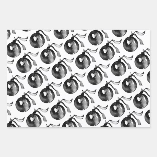 Weiß und Schwarz-Ball-Ornament und Band Geschenkpapier Set (Vorderseite 2)