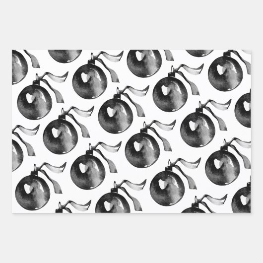 Weiß und Schwarz-Ball-Ornament und Band Geschenkpapier Set (Vorderseite)