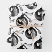 Weiß und Schwarz-Ball-Ornament und Band Geschenkpapier Set (Beispiel)
