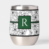 Weiß und Schwarz-Blütenmuster: Grün Mit Monogramm (Rückseite)