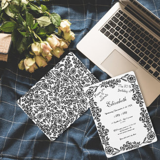 Weiß und Schwarz Botanische Flora 30. Geburtstag Einladung