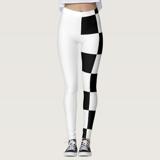 Weiß und Schwarz, Hälfte und halbes Schachbrett Leggings (Vorderseite)