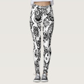 Weiß und Schwarz Henna Blume Leggings (Vorderseite)