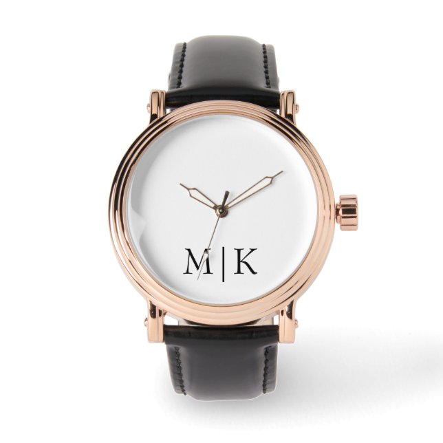 Weiß und Schwarz | Modernes Monogramm Armbanduhr (Vorderseite)