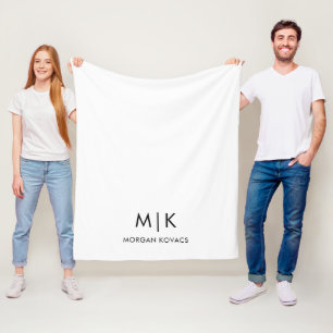 Weiß und Schwarz   Modernes Monogramm Fleecedecke