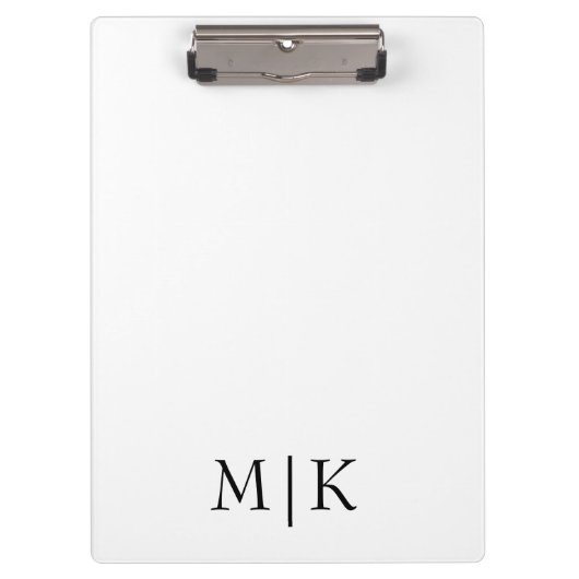 Weiß und Schwarz | Modernes Monogramm Klemmbrett (Vorderseite)
