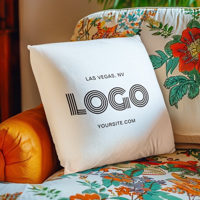 Weiß und Schwarz Modernes rechteckiges Logo Kissen (White and Black Modern Rectangular Logo Throw Pillow)