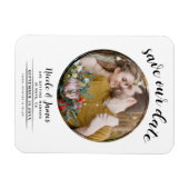 Weiß und Schwarz Modernes RundFoto Save the Date Magnet (Horizontal)
