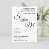 Weiß und Schwarz-Monogramm-Hochzeitsringe- Einladung (Stehend Vorderseite)