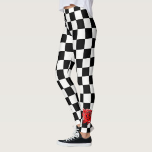 Weiß und Schwarz, Rot und Blume Leggings