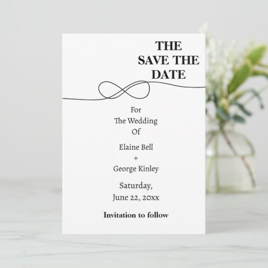 Weiß und Schwarz Save the Date (Stehend Vorderseite)