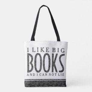 Weiß und Schwarz Text Design Ich mag große Bücher Tasche