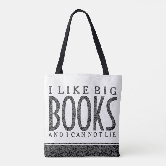Weiß und Schwarz Text Design Ich mag große Bücher Tasche (Rückseite)
