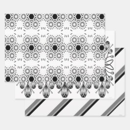 Weiß- und schwarzes Geschenkpapier Set mit 3 Bogen