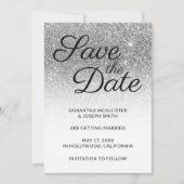 Weiß und Silber Ombre Glitzer Save the Date Einladung (Vorderseite)