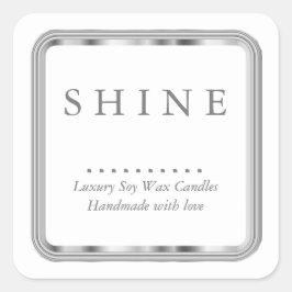 Weiß und Silber Quadratischer Aufkleber