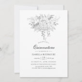 Weiß und silber, Vintage Quinceñera Einladung (Vorderseite)