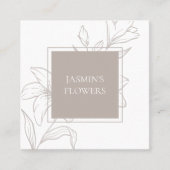 Weiß und Taupe | Chic Floral Label Quadratische Visitenkarte (Vorderseite)