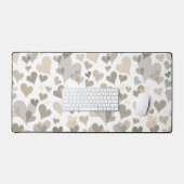 Weiß und Taupe Herz Muster Elegant Girly Niedlich Schreibtischunterlage (Tastatur & Maus)