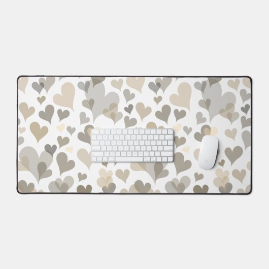 Weiß und Taupe Herz Muster Elegant Girly Niedlich Schreibtischunterlage (Tastatur & Maus)