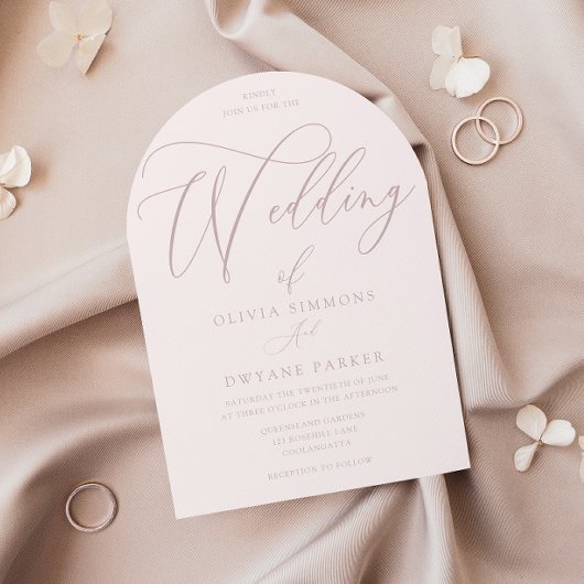 Weiß und trostlos rosa Moderne Bogenhochzeit Einladung