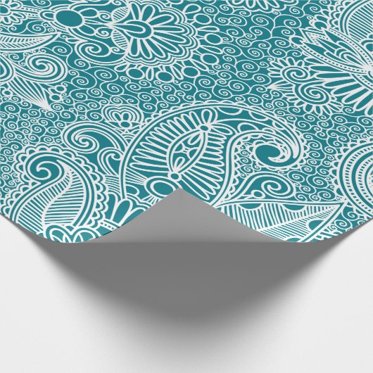 Weiß und Türkis Vintag Geschenkpapier (Ecke)