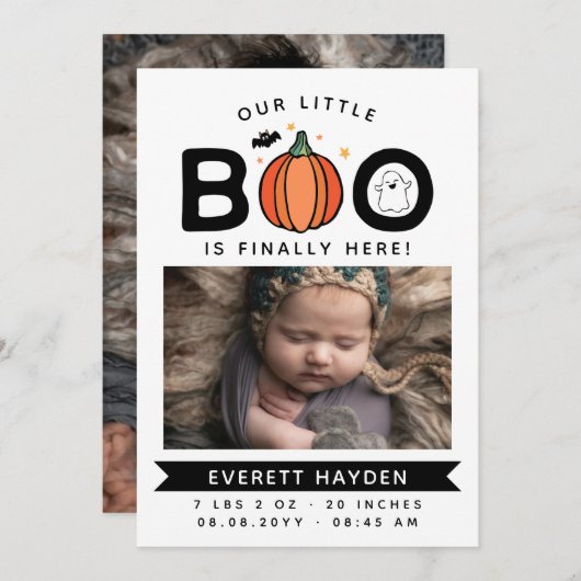 Weiß unser kleines Boo endlich Halloween Baby Ankündigung (Vorne/Hinten)
