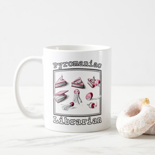 Weiß voll von Ideen Pyromanisch Librarian Kaffeetasse (Mit Donut)