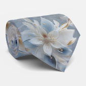 Weiß, Weiß und Gold Blume auf Seide Krawatte (Gerollt)