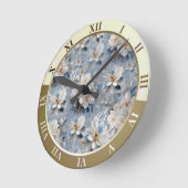 Weiß, Weiß und Gold Blume auf Seide Runde Wanduhr (Winkel)