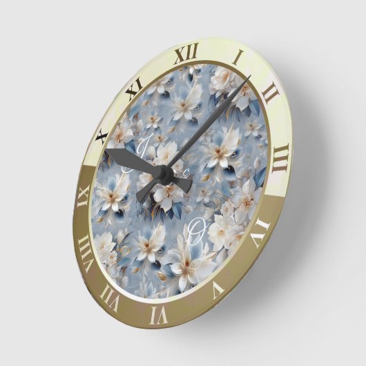 Weiß, Weiß und Gold Blume auf Seide Runde Wanduhr (Winkel)