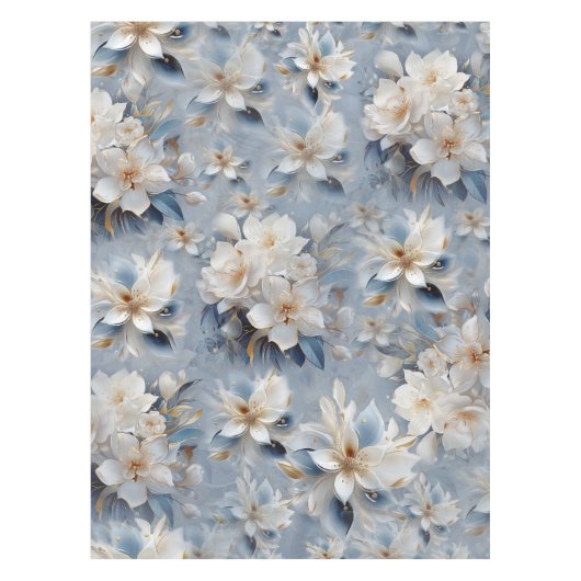 Weiß, Weiß und Gold Blume auf Seide Tischdecke (Vorderseite)