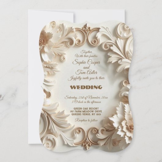 Weiß weißes Barock Soft Golden Barock Elegante Wir Einladung (Vorderseite)